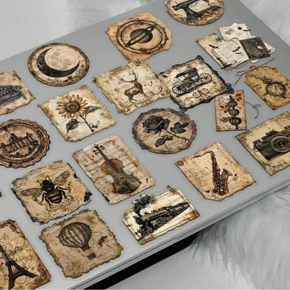 50 Old World Vintage Stickers Sepia Shades Insects Nature Cars Instruments - Picture 7 of 8